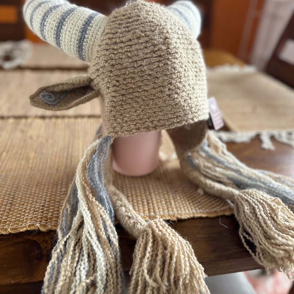 Peruvian Trading Company Wild Thing Krampus Viking Horn Hat with Braids NWT